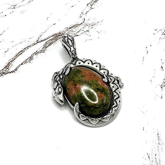 American West 925 Sterling Silver Multicolor Unakite Lizard Enhancer Pendant - Picture 1 of 5